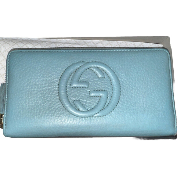 Gucci Handbags - GUCCI Soho Leather Zip Around Wallet- Light Blue In Box